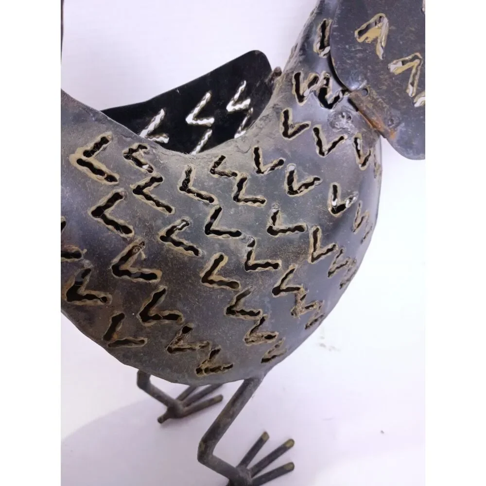 Vintage Rustic Metal Rooster Chicken Handmade Outdoor Tealight Candle Holder